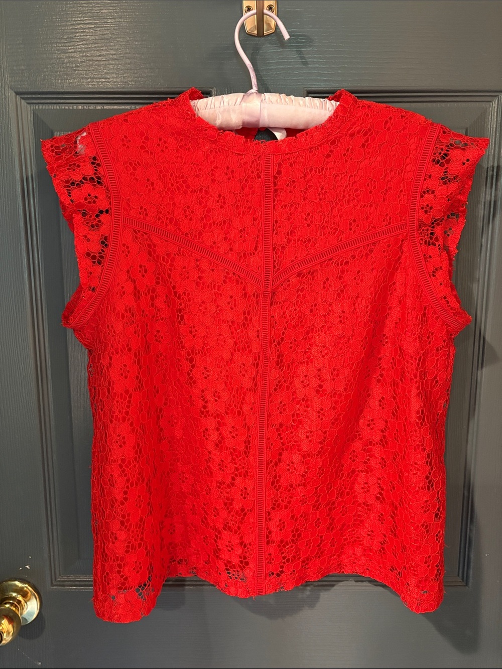 Nanette Lepore Red Lace Cap-Sleeve Shell